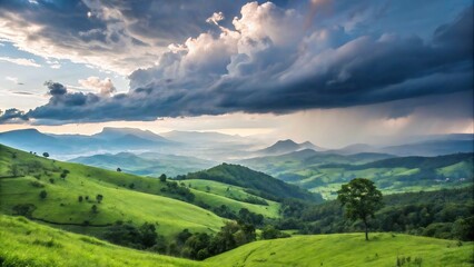 Fototapeta premium Monsoon Clouds Rolling Over Green Hills – Dramatic Mountain Landscape