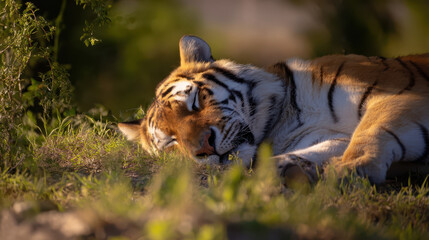 Sleeping Tiger Peaceful in a Sunlit Clearing