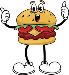 Hamburger Food Mascot Cartoon Vector Illustration
