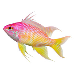 Fototapeta premium A vibrant pink and yellow tropical fish with striking fins, perfect for marine life designs or aquatic themes.