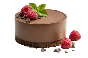 Chocolate Raspberry Delight: A decadent, single-serving chocolate dessert garnished with fresh raspberries, and mint. This treat captures the essence of culinary excellence.