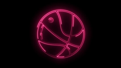 Vibrant pink neon basketball icon glowing on black background futuristic sports symbol digital art abstract - Powered by Adobe