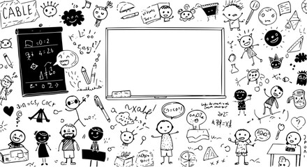 Whimsical Doodle Classroom: A Chaotic Yet Creative Study in Black and White