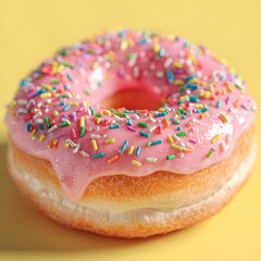 Pink frosted donut with colorful sprinkles
