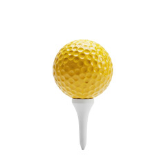 A vibrant yellow golf ball is perfectly positioned on a white golf tee, ready for a swing. Ideal for sports, leisure, or golf related themes.