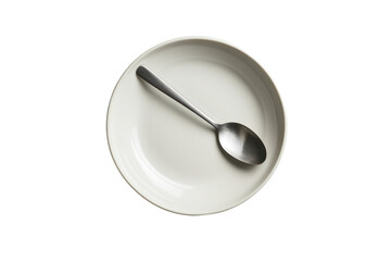 Elegant Spoon on Plate: A simple yet sophisticated scene presents a stainless steel spoon, perfectly placed on a pristine ceramic plate, offering a minimalist and appetizing aesthetic