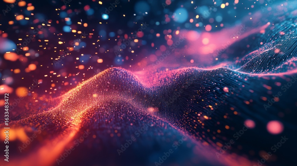 Aufkleber abstract digital background featuring flowing futuristic waves and dynamic particles in vibrant colo
