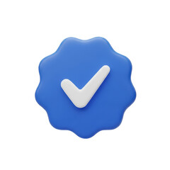 A glossy 3d blue verified badge with a white checkmark, symbolizing digital authentication, approval, and trust for online platforms and applications.