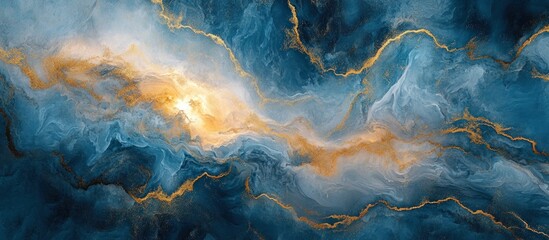 Abstract Swirling Blue and Gold Watercolor Artwork