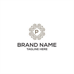 Initial letter P serif font logo design, green leaves nature graphic icon concept
