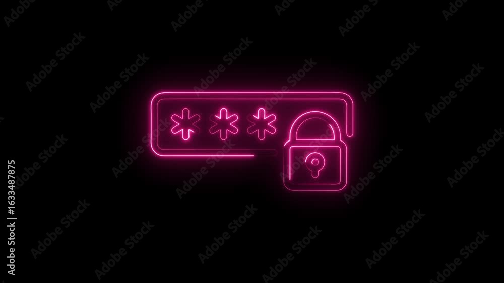 Poster glowing pink neon password input field with lock icon on black background secure digital access conc