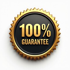 Fototapeta premium Elegant 3D 100% Guarantee badge in black and gold color scheme, featuring bold typography and a shiny metallic finish. Ideal for ecommerce websites, digital product labels, customer trust seals, promo