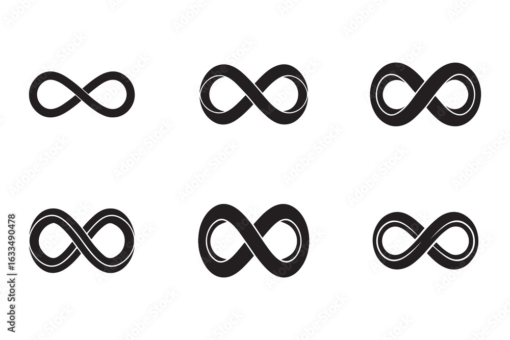 Poster variations of infinity symbol design graphic representation of limitless possibilities and eternal c