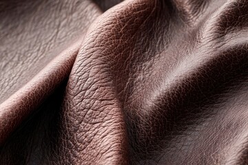 Naklejka premium Closeup of textured brown leather folded with varying light and shadow