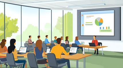 Naklejka premium Corporate Meeting Photography: Conference Room Meeting with Presentation
