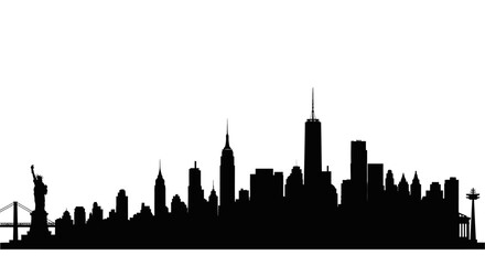Obraz premium Striking metropolitan skyline silhouette vector art. Iconic urban landscape panorama in sleek black and white for modern design.