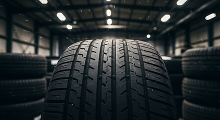 倉庫内、新品タイヤ、スタック