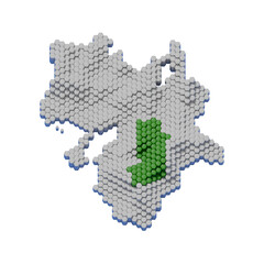 ハニカム構造状の奈良県の立体地図