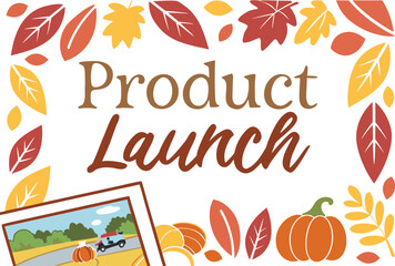 Autumn product launch celebration with festive fall foliage and seasonal decorations announcing new beginnings