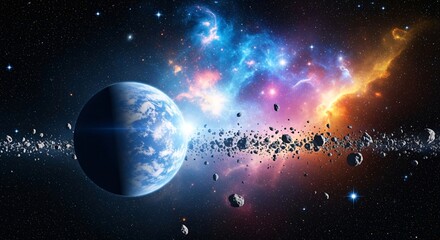 Obraz premium Realistic Outer Space Scene with Planet and Nebula