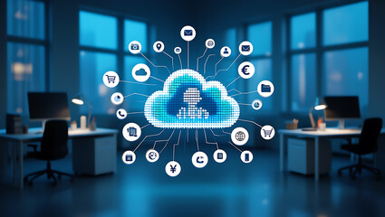 Digital cloud network connecting business and communication icons cloud computing digital network