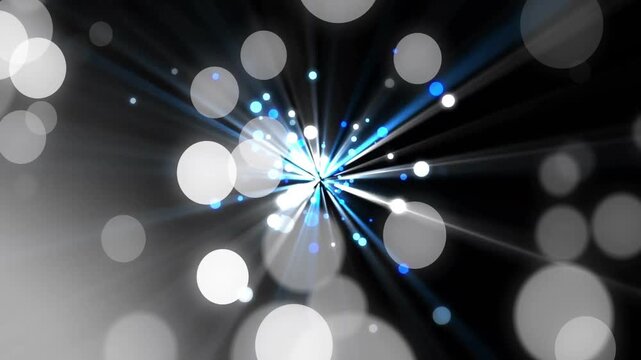 Central light emitter starting emitting blue rays pulsing while orbs fading drifting showing energy