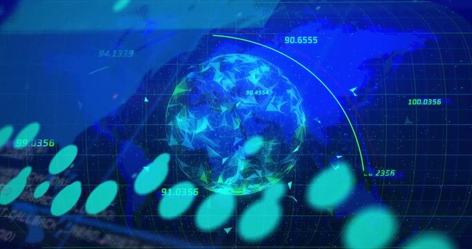 On startup translucent faceted globe appearing sweeping nodes moving to visualize global data flow