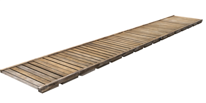 Weathered wooden walkway over dark expanse isolated on a transparent background planks