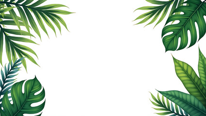 Tropical leaves frame isolated on white background