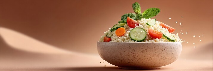 Fresh Healthy Quinoa Salad with Vegetables and Mint Premium Modern Plant-Based Food Content for Wellness Marketing and Social Media Campaigns