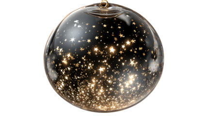 Festive balloon with golden stars 3d rendered, isolated on transparent background