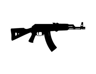 Black gun silhouette side view isolated, showing pistol profile with trigger and barrel, commonly used for security, law enforcement, or firearm safety concepts.