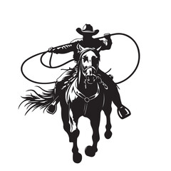 Cowboy on Horse Swinging Lasso Silhouette Vector Illustration