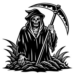 A grim reaper with scythe, a spooky and scary symbol of death and horror