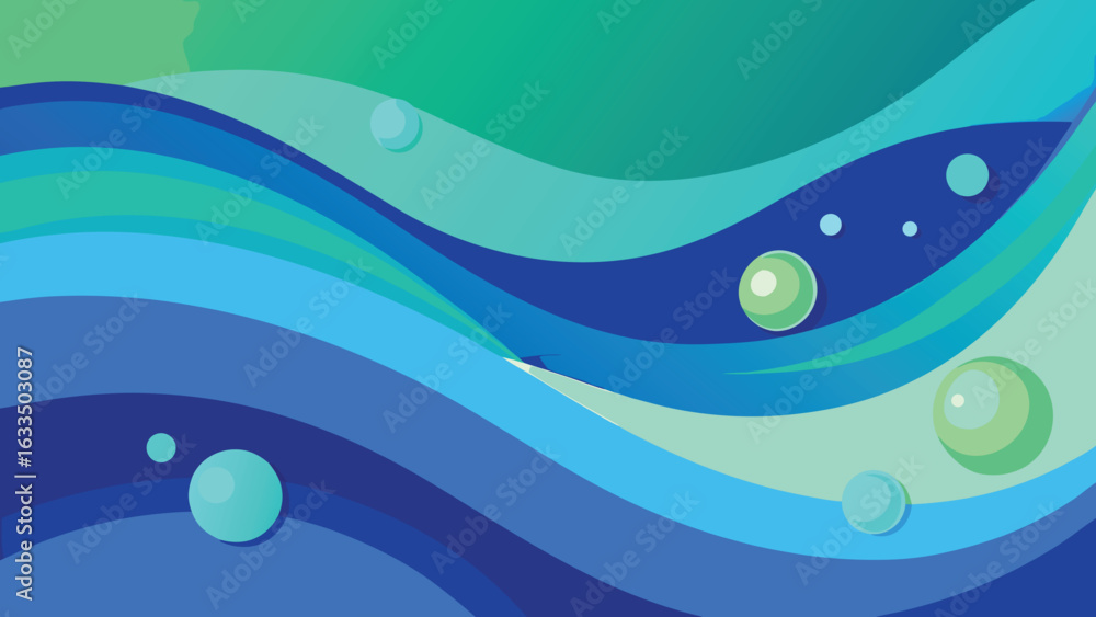 Poster abstract design with blue waves on a background, evoking a sense of movement and tranquility..eps