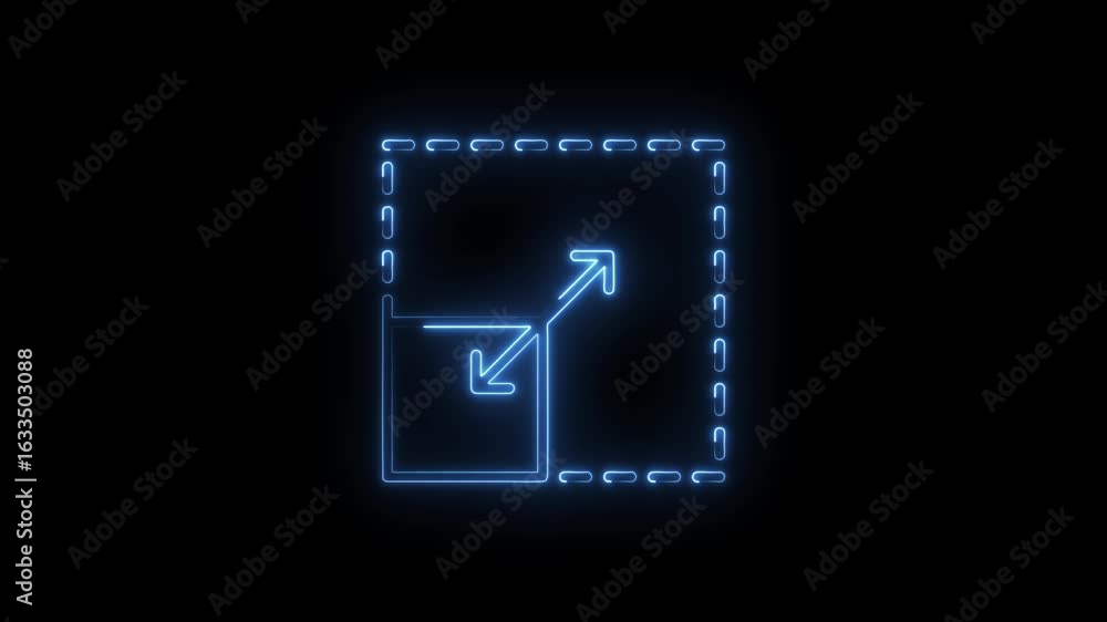 Poster blue neon glowing icon representing expansion and growth with arrows and dashed lines on a transpare
