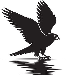 Obraz premium Black vector silhouette of a wild eagle in flight with wings spread on a white background