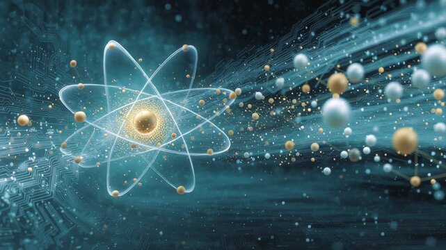 Abstract Representation of Quantum AI Intertwining Particles and Digital Elements in Futuristic Technology and Innovation