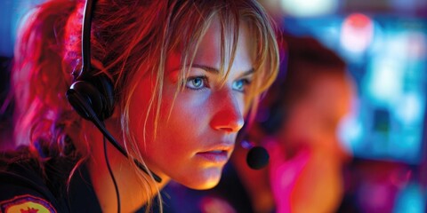 Professional Female Customer Service Agent Focused on Support Modern High-Quality Call Center Lifestyle for Digital Marketing and Business Campaigns