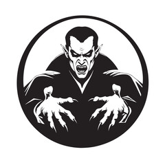 Vampire Dracula Launching Attack Midair with Sharp Fangs and Cape Vector Style