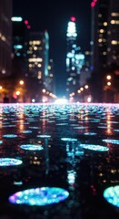 Fototapeta premium City lights reflected on a wet surface at night