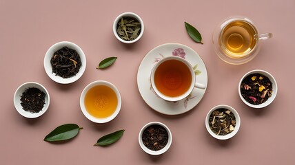 Savor diverse aromatic teas in elegant cups, showcasing premium leaves and comforting brews for a moment of pure bliss.