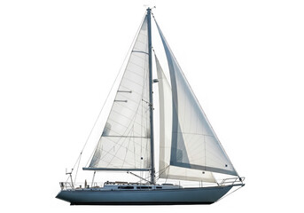 A majestic sailboat with full sails gliding on the water isolated on transparent background
