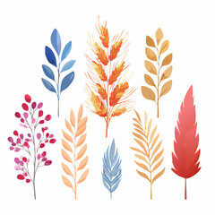 seamless pattern of autumn leaves. Colorful Grass Plumes
