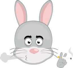 vector illustration emoticon character face rabbit rodent animal, smoking a cigarette