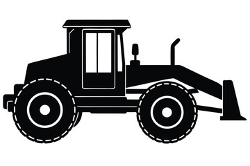 Fototapeta premium Black and White Silhouette Illustration of a Motor Grader with Large Tires and Windows