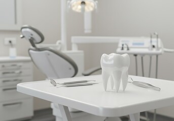 清潔な歯科医院の診療室と歯の模型