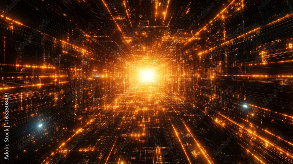 Poster futuristic abstract visualization of robotic precision with intricate circuitry and glowing data str