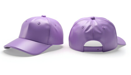 Fototapeta premium Purple Baseball Cap Front and Back on White Background