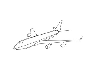 Airbuss fly outline drawing illustration. one continuous line drawing of pflying plane.
